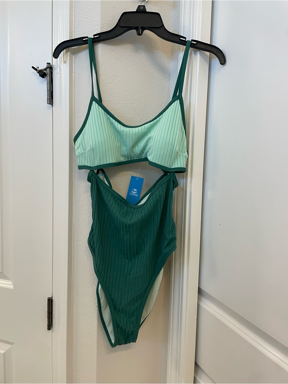 Cupshe Mint and Forest Green Ribbed One-Piece Swimsuit